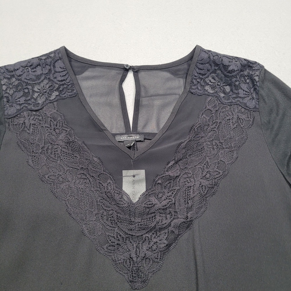 Ann Taylor Womens Black Lace V-Neck Long Sleeve Blouse Size M 19642666